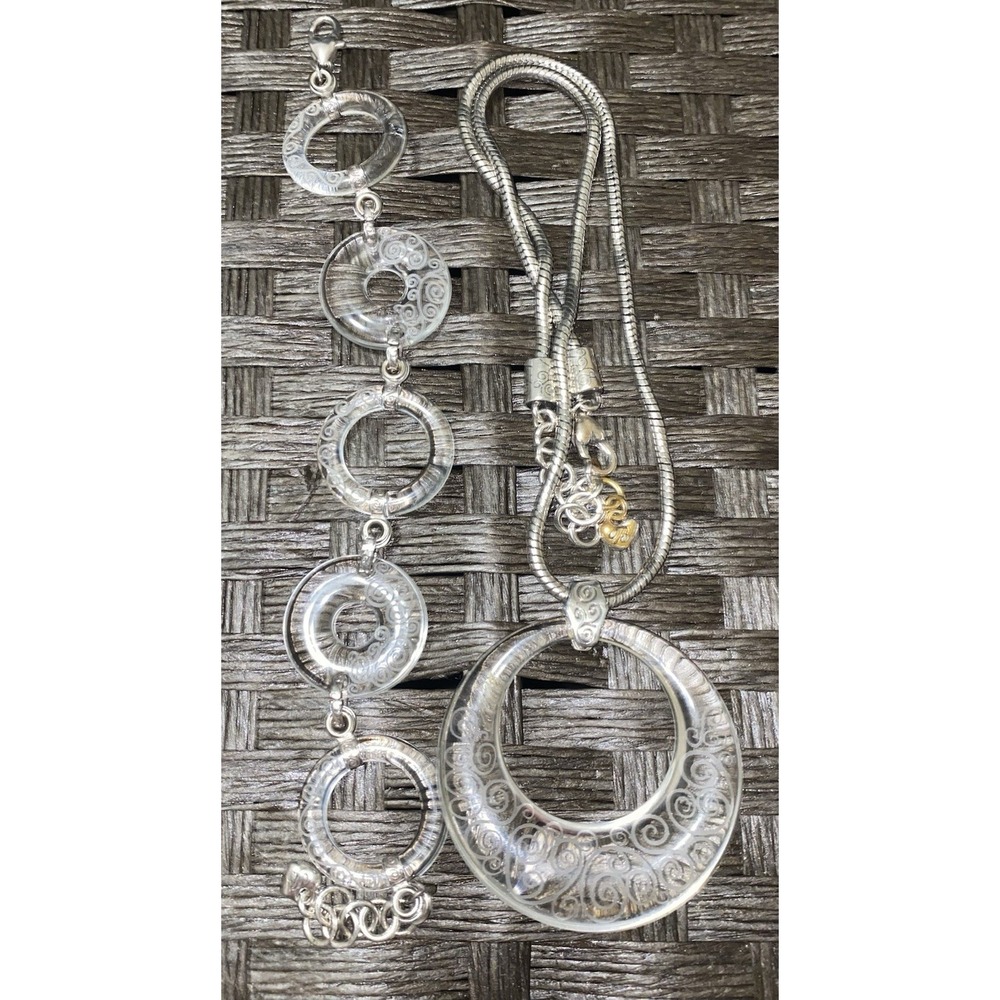 Brighton Lava Lounge Clear Lucite Pendant Necklace Silver Chain Large Round